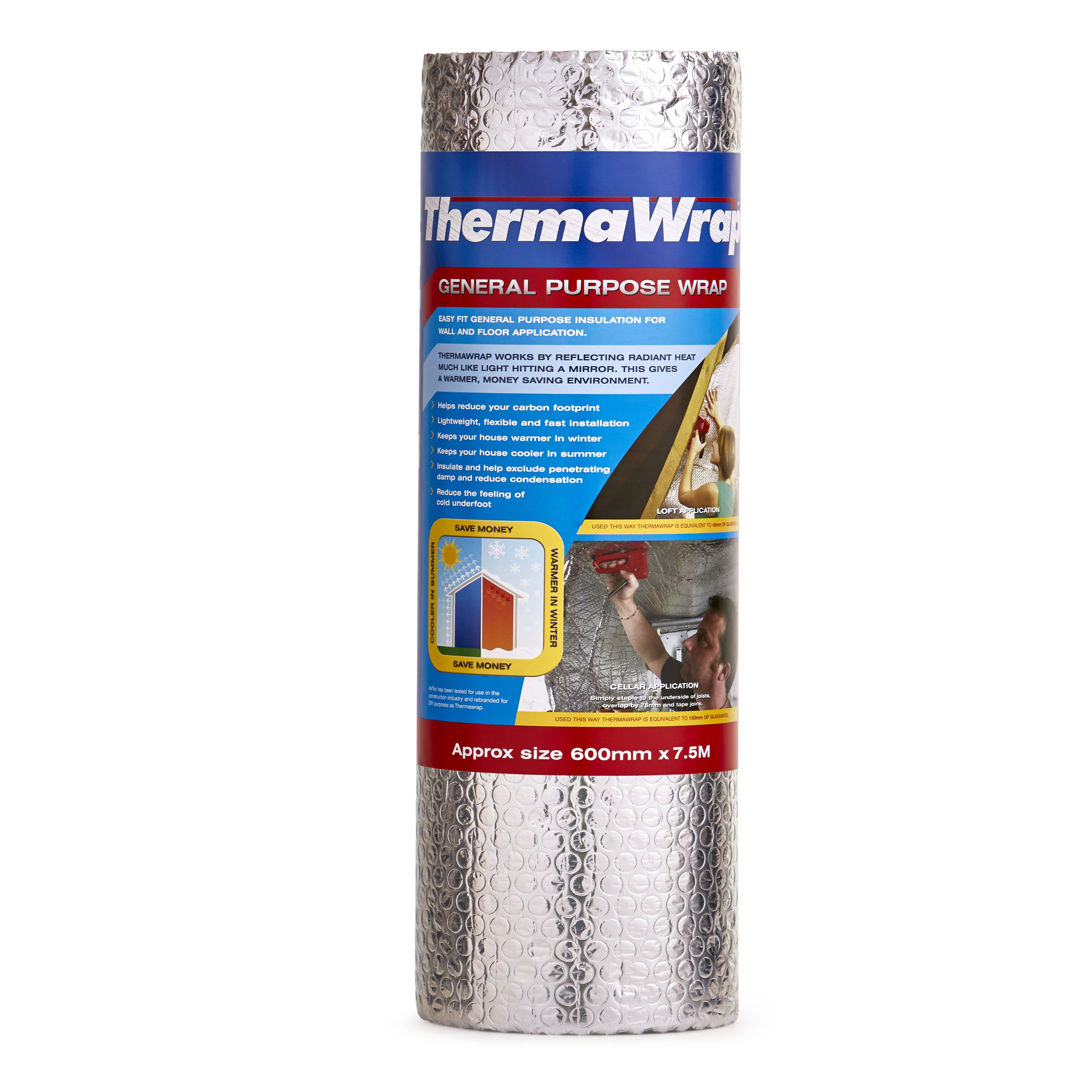 YBS Reflective membrane Silver Bubble insulation roll, (L)7.5m (W)0.6m (T)3.5mm