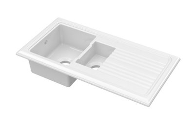 101cm Inset Counter Top 1.5 Bowl Fireclay Ceramic Kitchen Sink - White