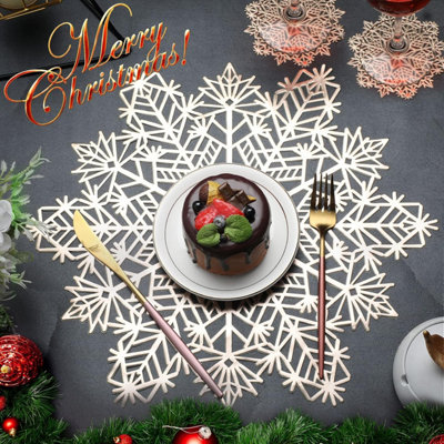 6pc Snowflake Placemats & Coaster Set - Gold