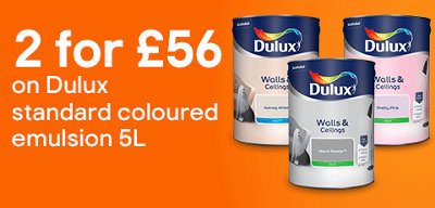 2 for £56 on selected Dulux paint. Click here to shop now. Terms & conditions apply, refer to the Promotional terms & conditions link in the footer of the page.