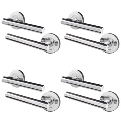 AFIT Chrome Door Handle - 4 Pairs Lever on Rose Round T-Bar Handles- Olvera Range - Polished Chrome