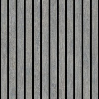 Muriva Ugepa Wooden Slats Panelling 3D Wood Panel Stripe Grey Black Wallpaper