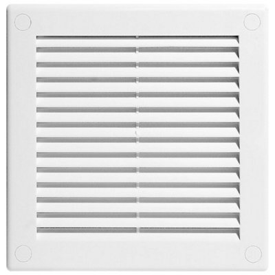 White Louvred Wall Vent Grille with Flyscreen and Screw Covers, 300 x 300 mm, Air Ventilation Duct Cover with Flat Back