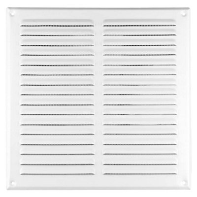 White Metal Air Vent Grille with Fly Screen Flat Ducting Ventilation Cover (295 x 295 mm)