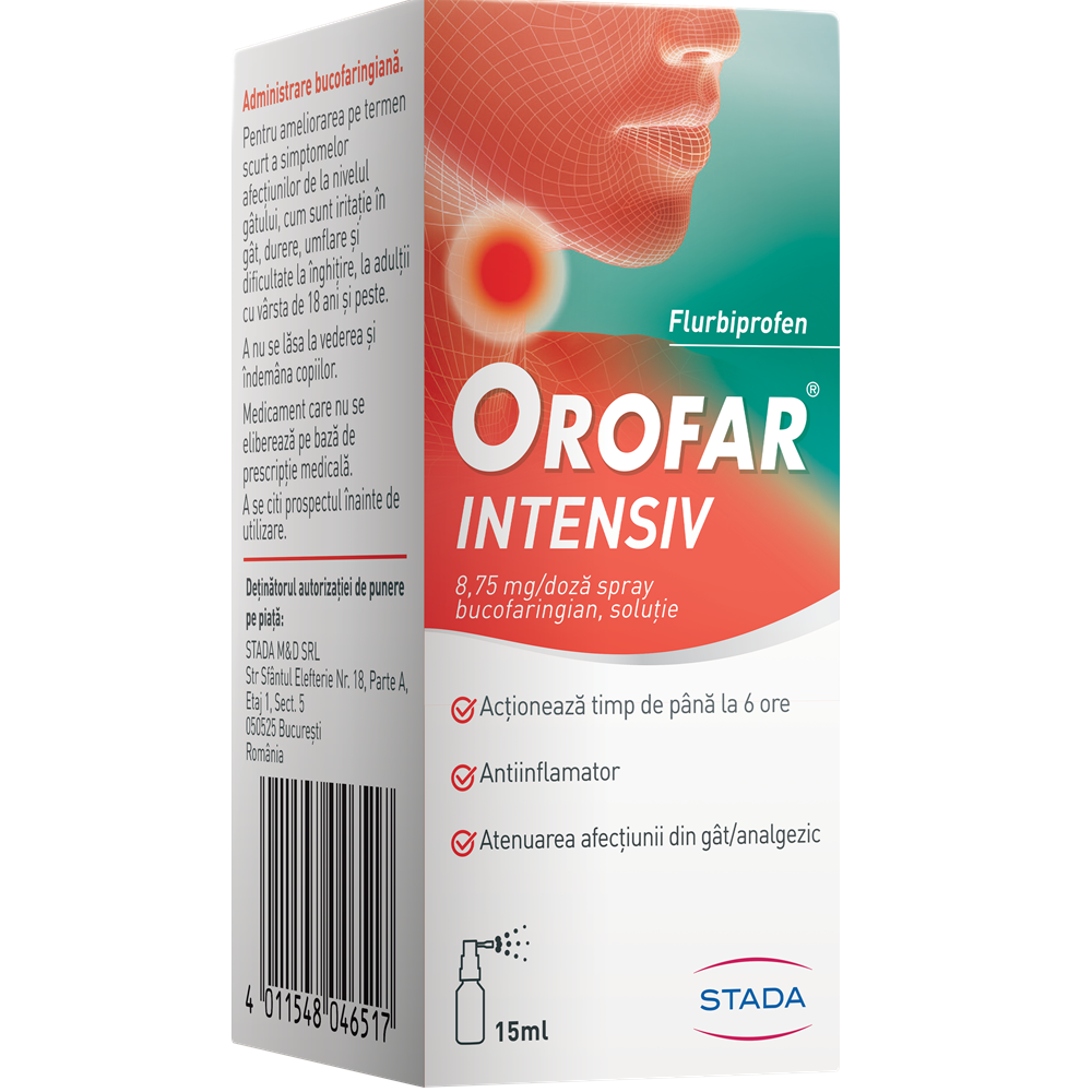 Orofar Intensiv, 8,75 mg/ doză spray bucofaringian, soluție, 15 ml, Stada