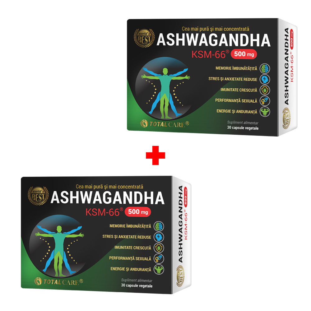 Pachet Ashwagandha KSM-66, 30 + 30 capsule, Cosmopharm