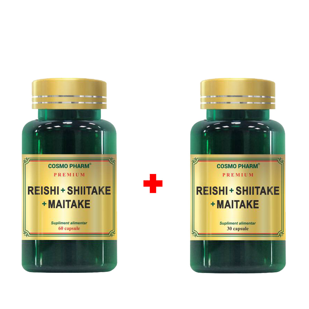 Pachet Reishi + Shiitake + Maitake, 60 + 30 capsule, Cosmopharm