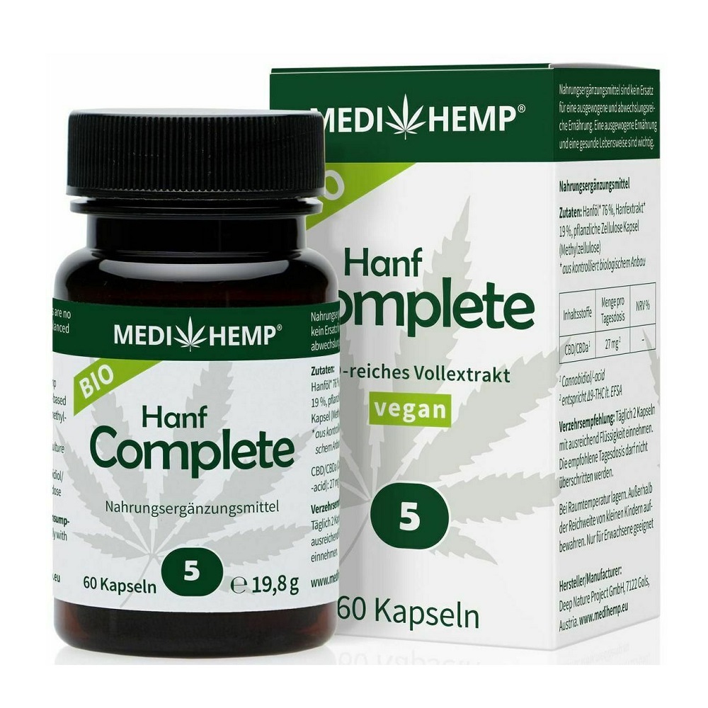 Ulei de canepa bio Hemp Complete, 5% CBD, 60 capsule, Medihemp