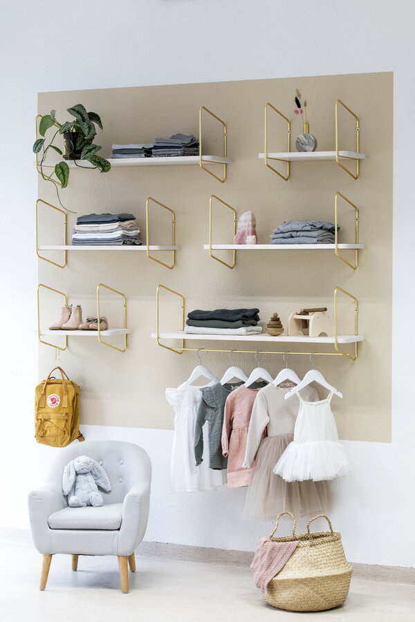 Wall shelves, Urban Nomad shelf L, white - gold, White