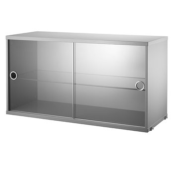 Shelving units, String display cabinet w/ sliding glass doors, 78 x 30 cm, grey, Gray