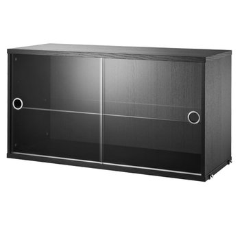 Shelving units, String display cabinet w/ sliding glass doors,78x30cm, black ash, Black