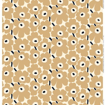 Marimekko fabrics, Pieni Unikko coated fabric, off white - beige - dark blue, Beige