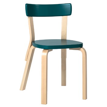 Dining chairs, Aalto chair 69, birch - petrol, Blue