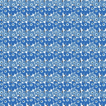 Marimekko fabrics, Mini Unikko fabric, white - blue, Blue