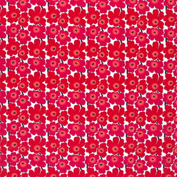 Marimekko fabrics, Mini Unikko fabric, white - red, Red