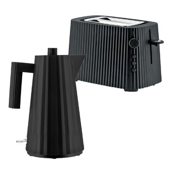 Toaster, Plissé Set aus Toaster und Wasserkocher, 1,7 l, Schwarz, Schwarz