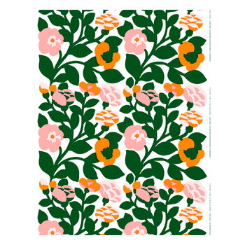 Marimekko fabrics, Green Green coated cotton fabric, white - green - pink - orange, Multicolour