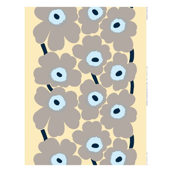 Marimekko fabrics, Unikko linen fabric, sand - grey - pale blue, Gray