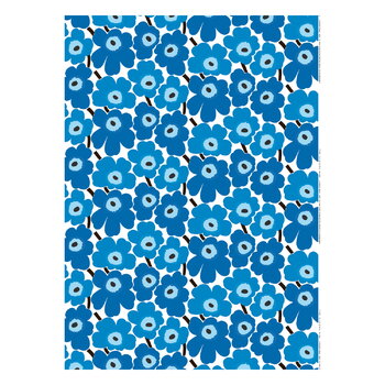 Marimekko fabrics, Pieni Unikko fabric, white - blue, Blue