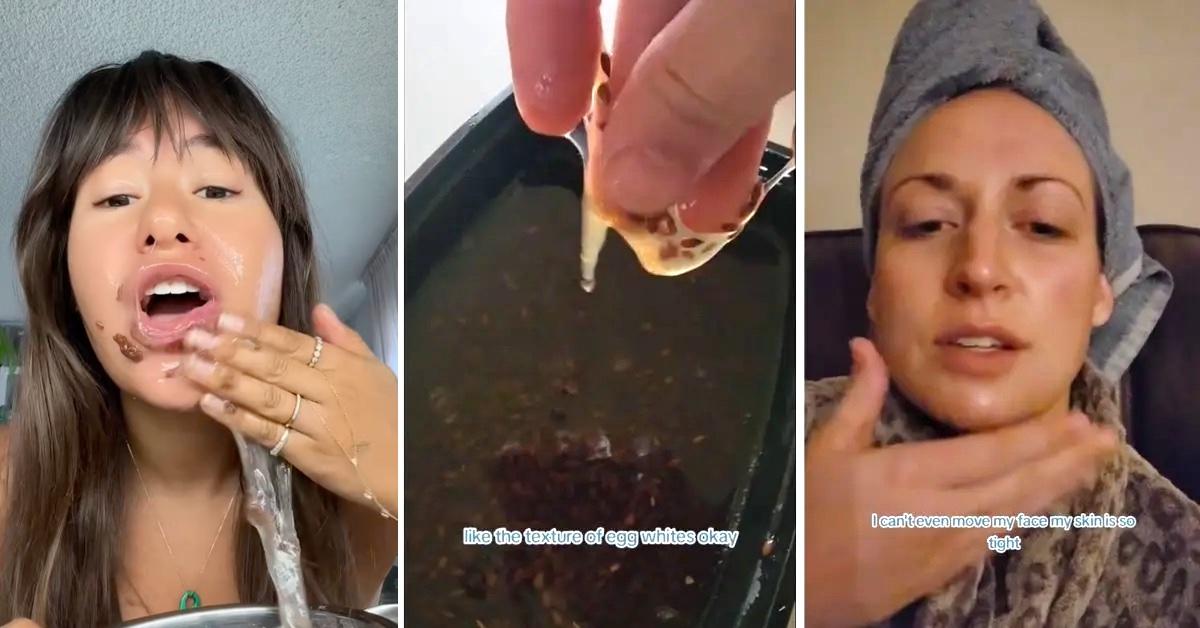 Screenshots from flaxseed face mask TikTok videos.