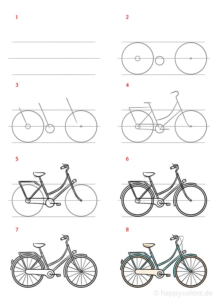 Fahrrad malen - Schritt für Schritt