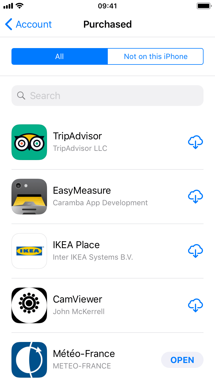 view purchased apps in app store download history