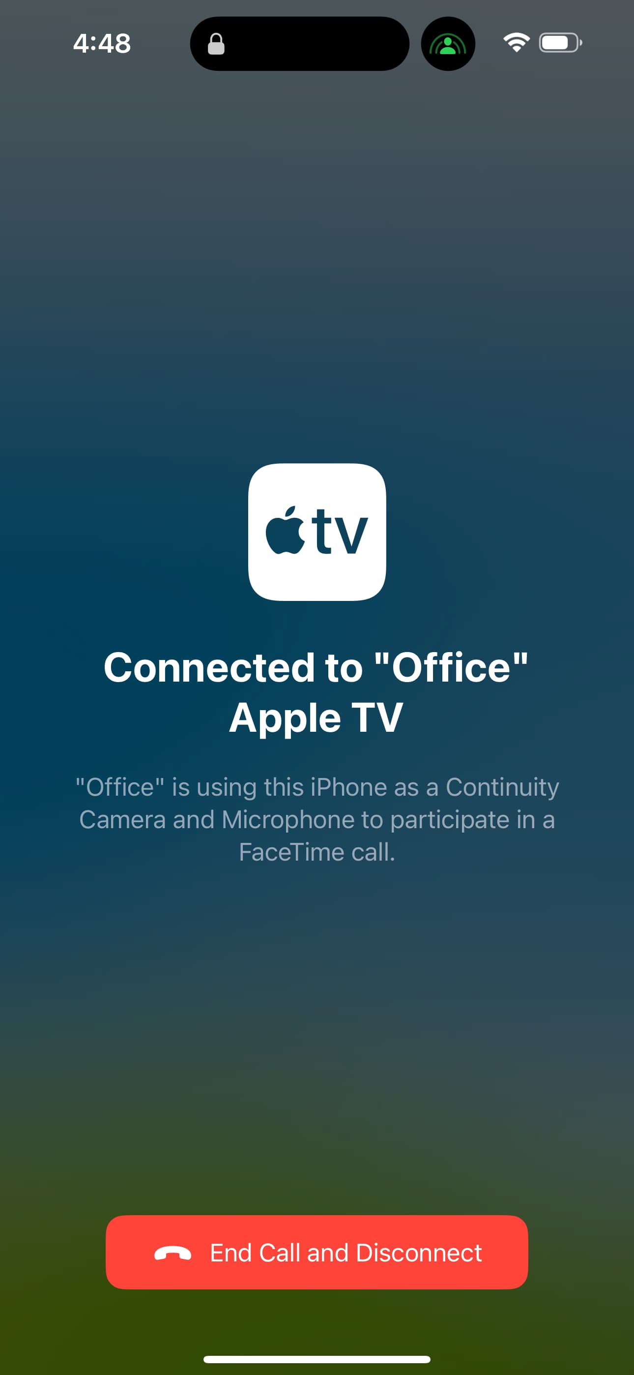 End ongoing FaceTime call on Apple TV from your iPhone