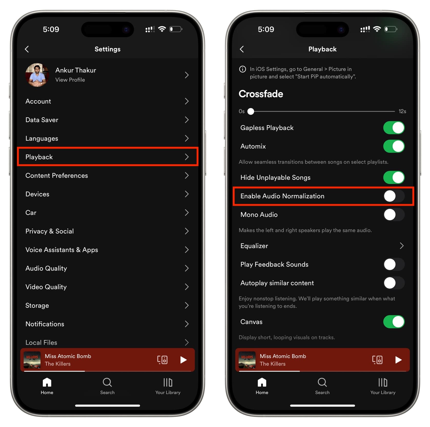 Turn off Enable Audio Normalization in Spotify playback settings