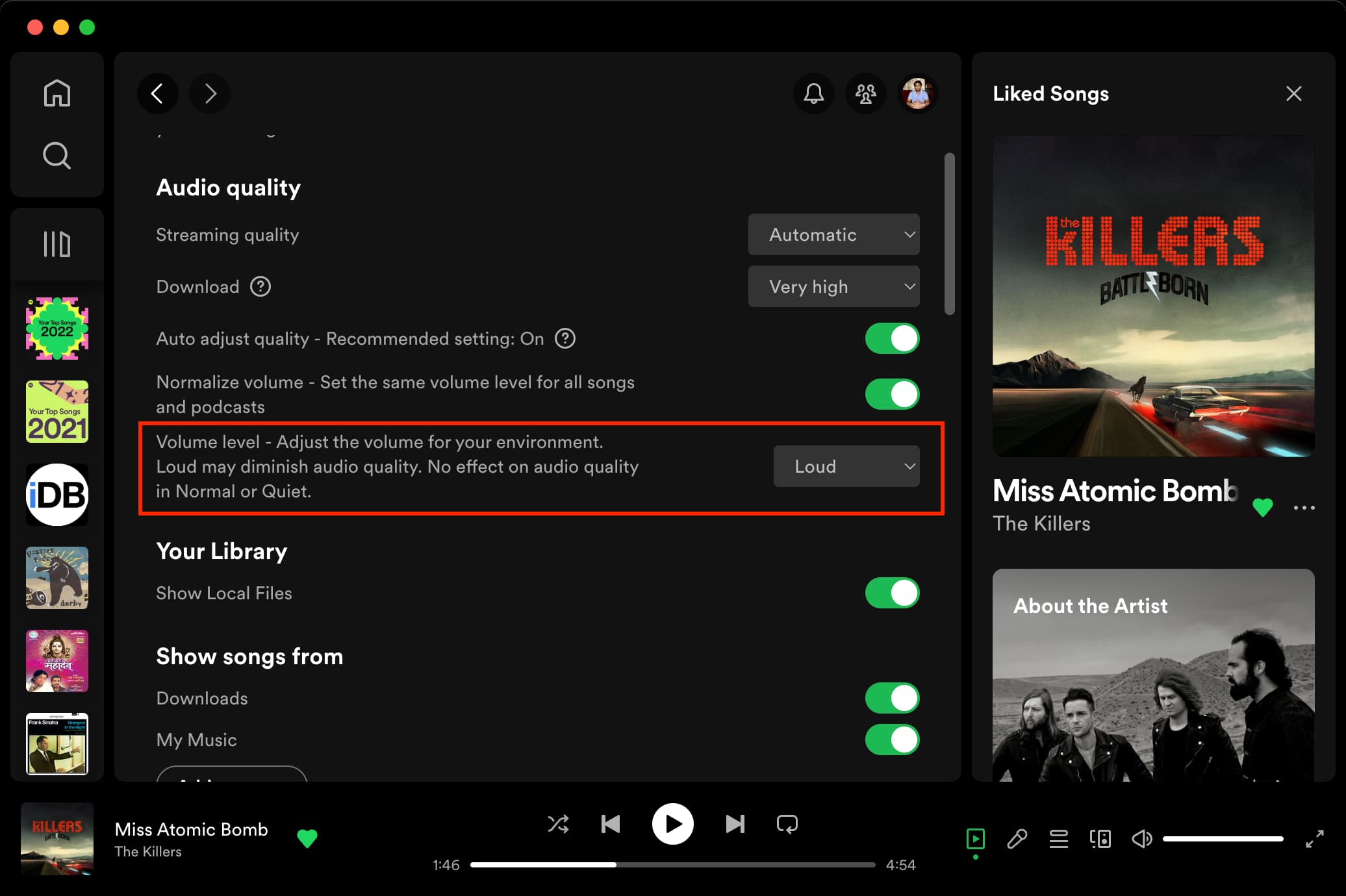 Volume level set to Loud in Spotify app on Mac