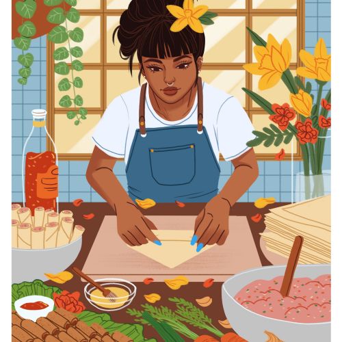 Food preparation artwork by a middle-grade book illustrator