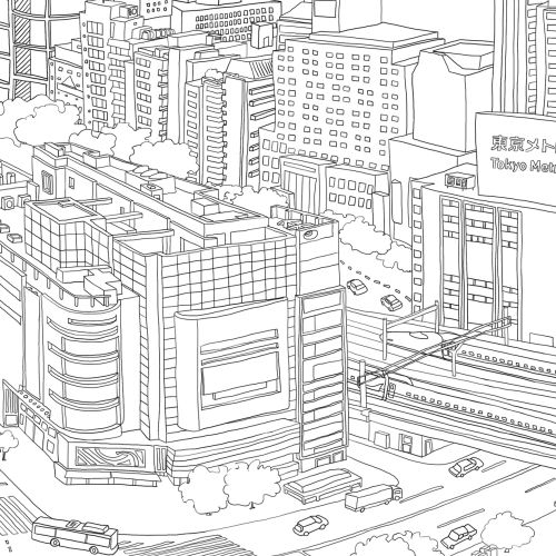 Fine line drawing of Tokyo's great view