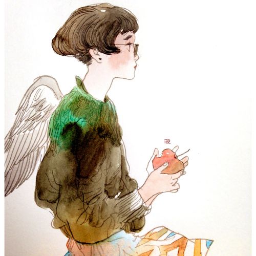 Contemporary illustration of girl with wings
