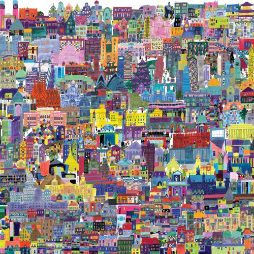 Buildings of the world puzzle illustration