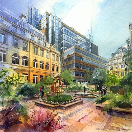 Watercolor architectural rendering by John Walsom