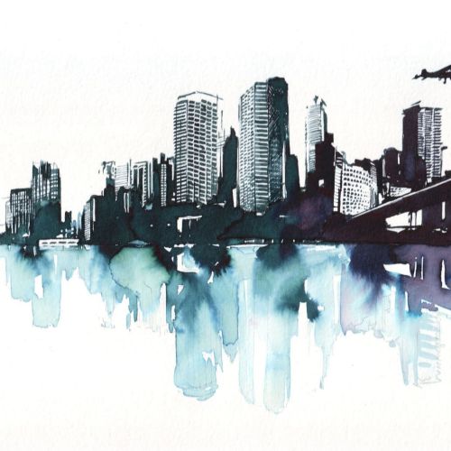 watercolor art of cityscape