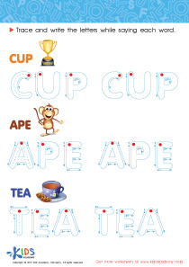 A Cup, an Ape and Tea Spelling Worksheet