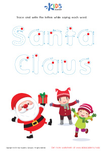 Santa Claus Tracing Winter Words Worksheet