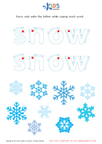 Snowflake Tracing Winter Words Worksheet