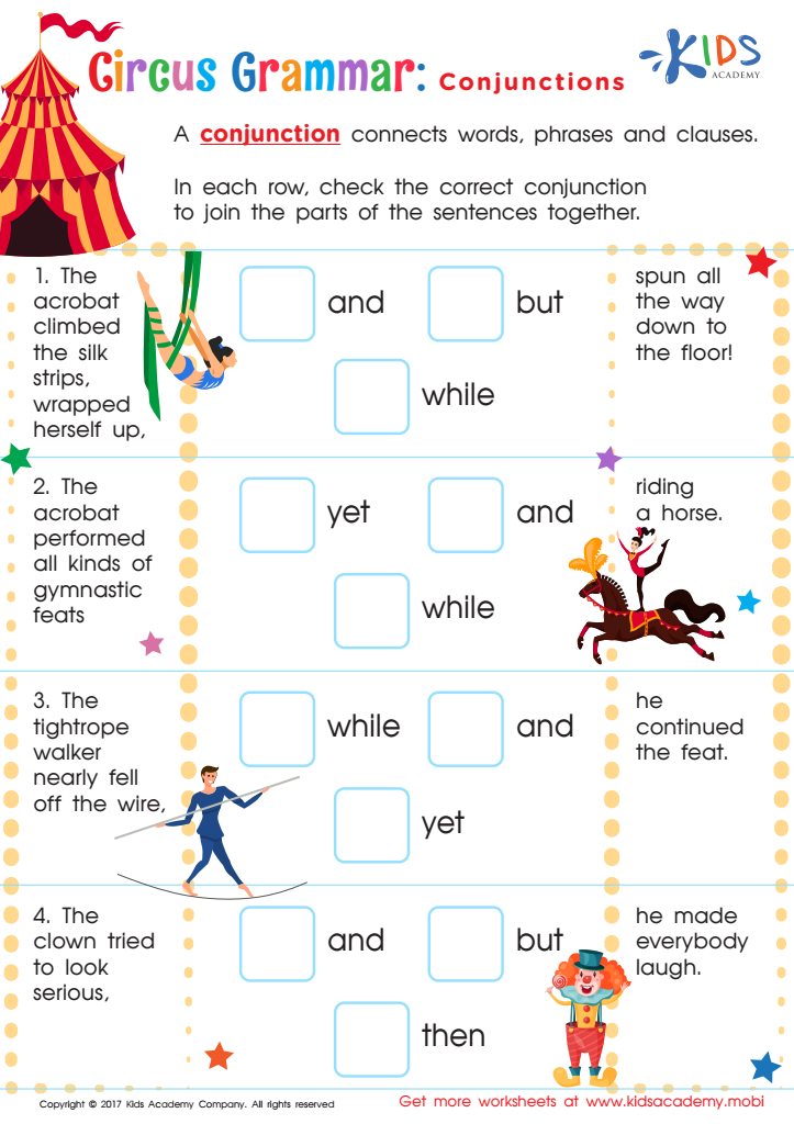 Conjunctions PDF worksheet for 3rd grade