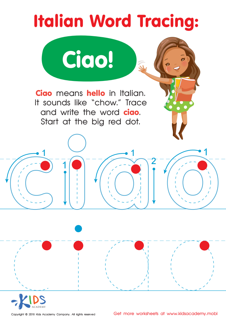 Italian Word Tracing: Ciao Worksheet