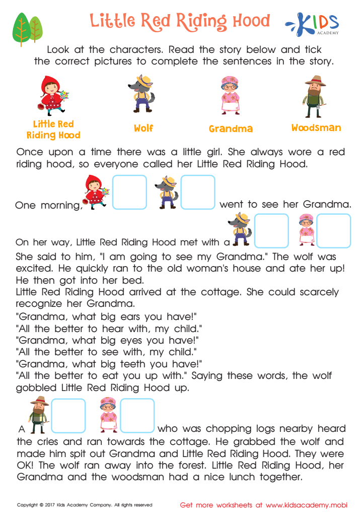 Little Red Riding Hood Free Worksheet PDF for Kids