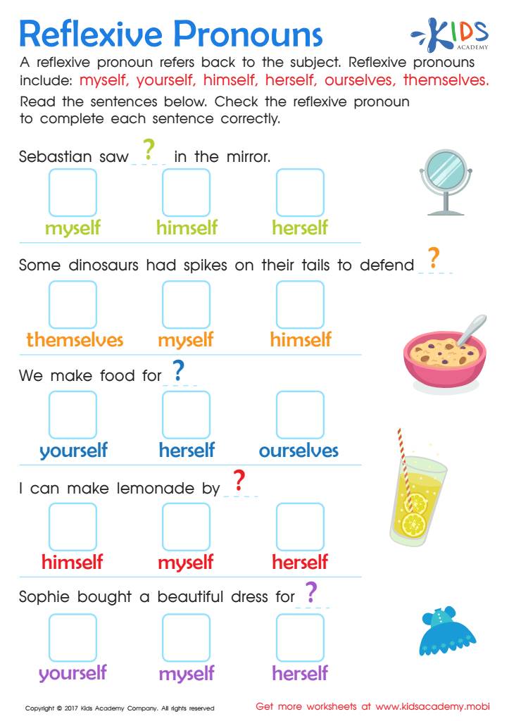 Reflexive pronouns worksheet for 2nd grade