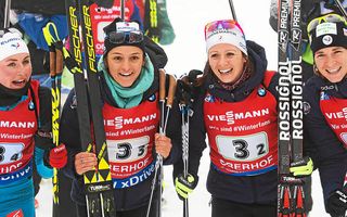 Justine Braisaz, Celia Aymonier, Anaïs Chevalier et Anaïs Bescond peuvent légitimement avoir de hautes ambitions pour les JO après leur relais d'Oberhof. (Photo AFP)