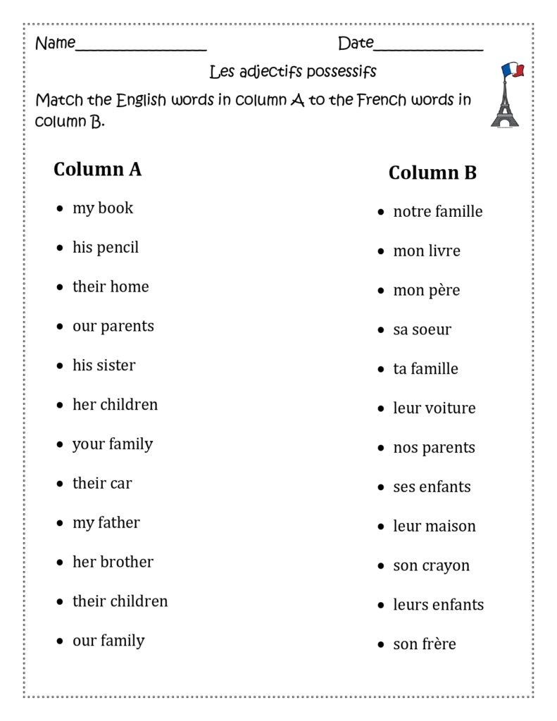 French Possessive Adjectives Les Adjectifs Possessifs Made By Teachers ...