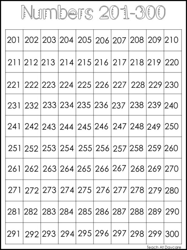 Printable Number Chart From 1 To 300