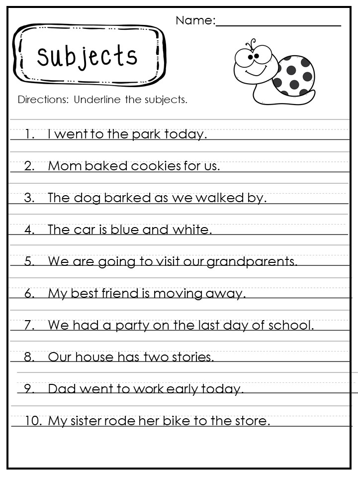 Identifying Subjects And Predicates Worksheet