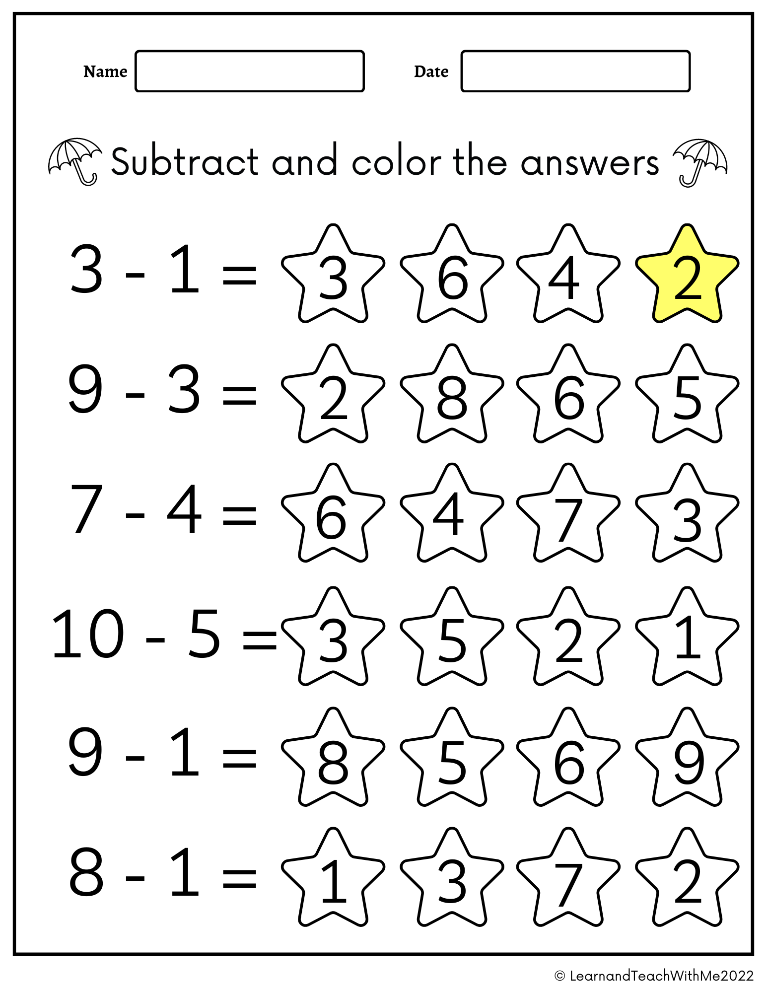 Spring Subtraction 1-10 Worksheets | Made By Teachers