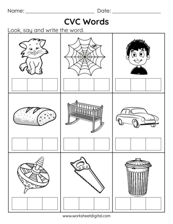 CVC Words, Say and Write the CVC Words, Phonics Worksheets ...