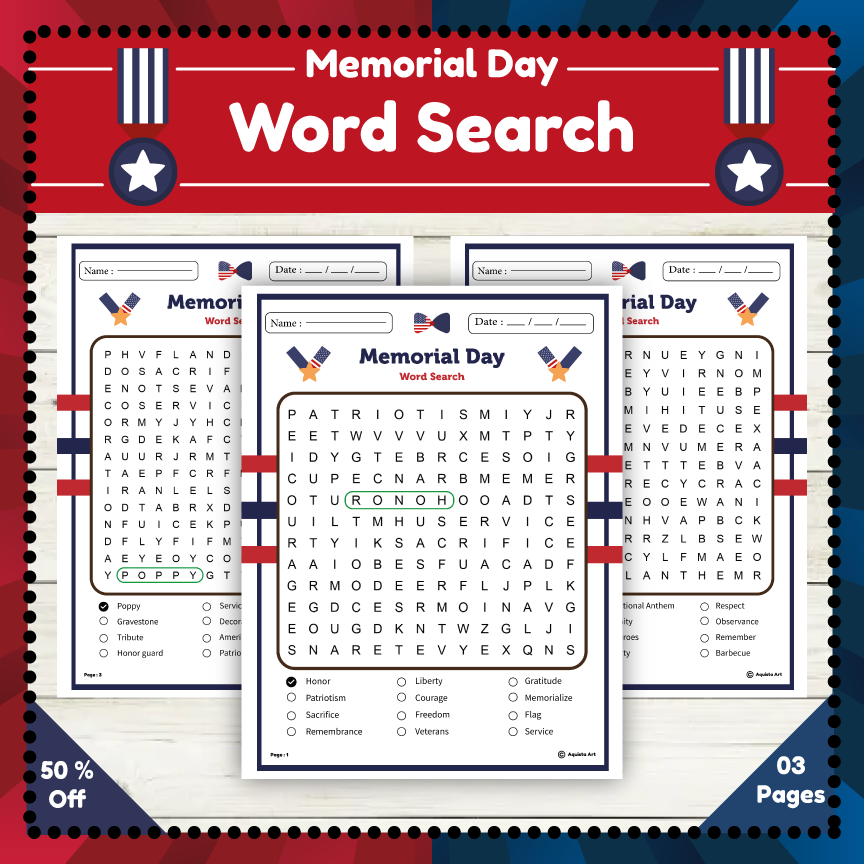 Remembering Our Heroes : Memorial Day Word Search Puzzle | Made By Teachers