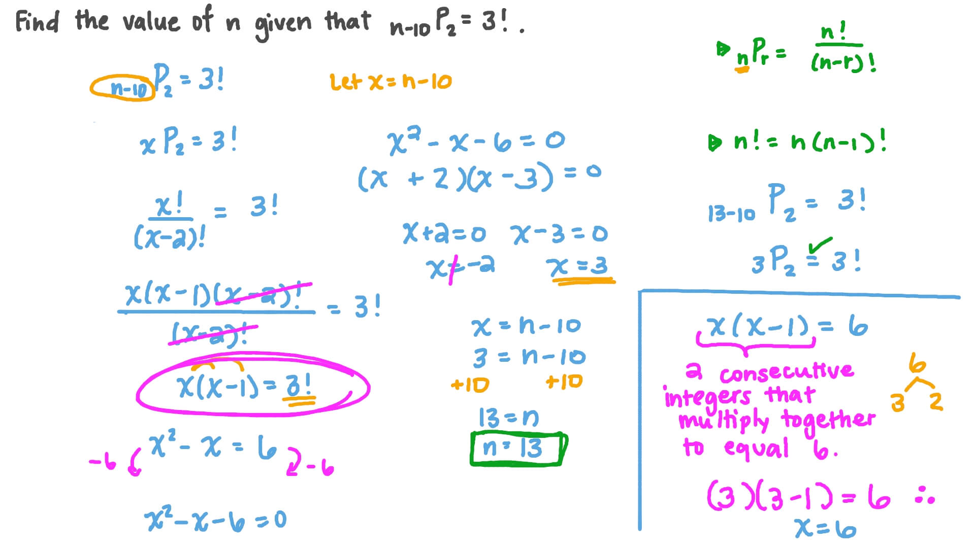 Question Video: Finding an Unknown by Evaluating Permutations | Nagwa